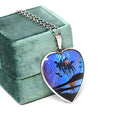 Morpho Butterfly Pendant - Art Deco Sterling Silver Blue Wing Heart Necklace - Vintage Circa 1930s Era Palm Tree Beach Sunset Insect Jewelry