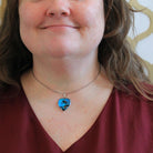 Morpho Butterfly Pendant - Art Deco Sterling Silver Blue Wing Heart Necklace - Vintage Circa 1930s Era Palm Tree Beach Sunset Insect Jewelry