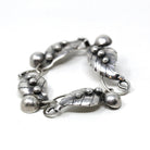 Vintage Leaf Bracelet - Retro Sterling Silver Berries Nature Inspired Panels Statement - Circa 1960s Era Fashion Accessory 60s Jewelry