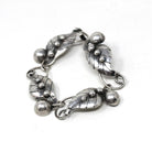 Vintage Leaf Bracelet - Retro Sterling Silver Berries Nature Inspired Panels Statement - Circa 1960s Era Fashion Accessory 60s Jewelry