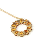 Citrine Wreath Pendant - Estate 14k Yellow White Two Tone Gold Natural Orange Gemstones - Circa 1980s Celestial Sun Brooch Necklace Jewelry