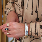 Vintage Bangle Bracelet - Retro Sterling Silver Engraved Nature Inspired Design Brushed Finish - Circa 1940s Era Statement Accessory Jewelry