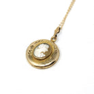 Vintage Cameo Locket - Retro 12k Gold Filled Flowers Leaves Pendant Necklace - Circa 1940s Era Photograph Statement Keepsake 40s Jewelry