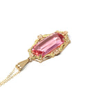 Simulated Pink Sapphire Necklace - Retro Era 10k Yellow & Rose Gold Glass Pendant - Vintage Circa 1940s September Birthstone Fine Jewelry