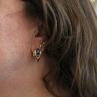 London Blue Topaz Earrings - Estate 14k Yellow Gold Natural Pear Shape Gemstone Studs - Modern 2000s Era Pierced Push Back Fine Jewelry