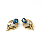 London Blue Topaz Earrings - Estate 14k Yellow Gold Natural Pear Shape Gemstone Studs - Modern 2000s Era Pierced Push Back Fine Jewelry