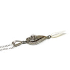 Antique Diamond Lavalier - Art Deco 14k White Gold Natural .06 CT Gemstone Pendant - Circa 1920s Era Art Deco Baroque Pearl Jewelry
