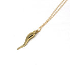 Italian Horn Charm - Retro 14k Yellow Gold Italy Cornicello Good Luck Pendant Necklace - Vintage Circa 1970s Ward Off Evil Amulet Jewelry