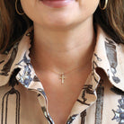 Vintage Cross Necklace - Retro 10k Yellow Gold Engraved Etched Pendant Charm - Circa 1940s Era Petite Dainty Religious Faith Esemco Jewelry