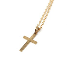 Vintage Cross Necklace - Retro 10k Yellow Gold Engraved Etched Pendant Charm - Circa 1940s Era Petite Dainty Religious Faith Esemco Jewelry