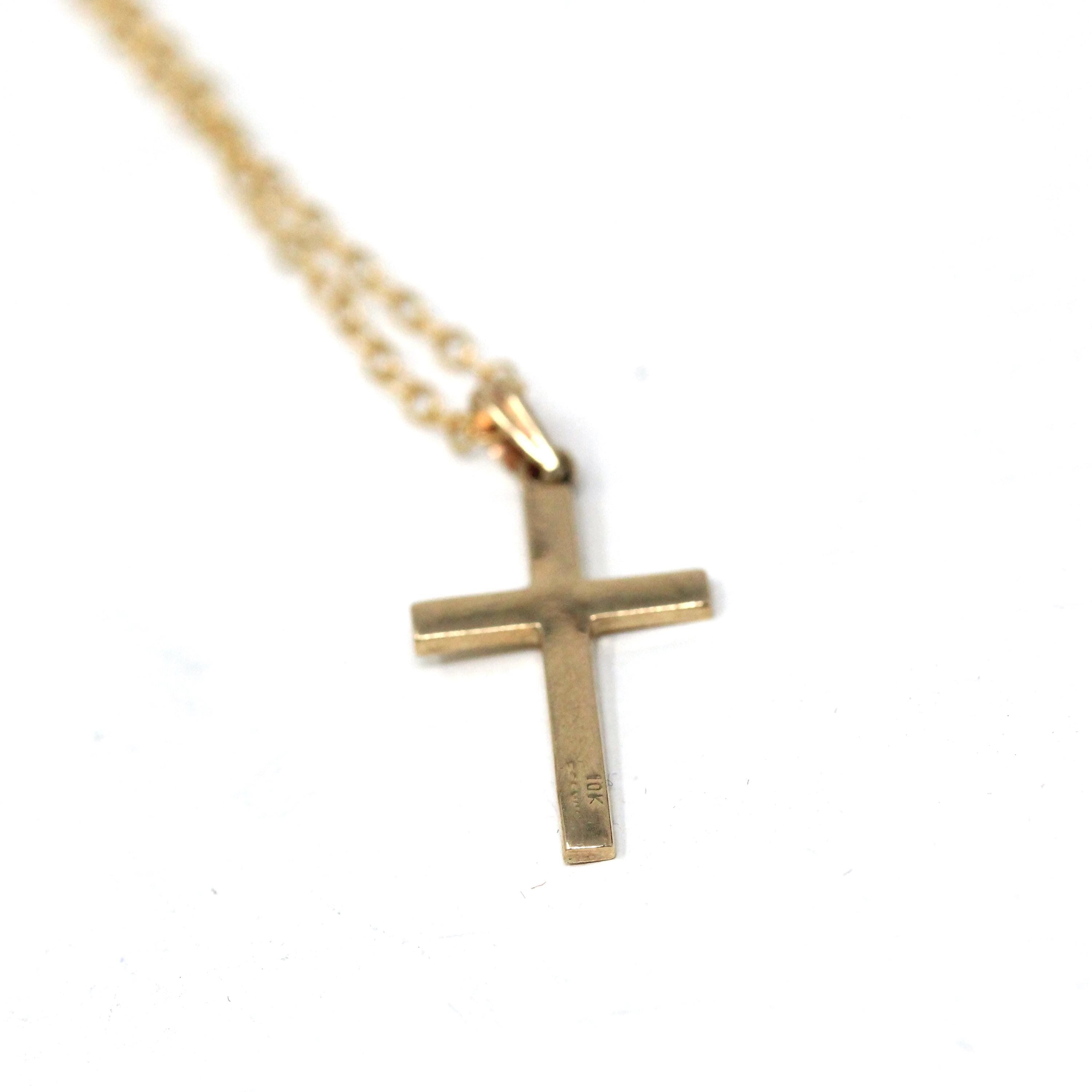 Vintage Cross Necklace - Retro 10k Yellow Gold Engraved Etched Pendant Charm - Circa 1940s Era Petite Dainty Religious Faith Esemco Jewelry