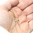 Vintage Cross Necklace - Retro 10k Yellow Gold Engraved Etched Pendant Charm - Circa 1940s Era Petite Dainty Religious Faith Esemco Jewelry