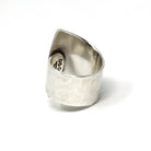 Modern Charoite Ring - Estate Sterling Silver Natural Cabochon Gemstone - Circa 2000s Era Y2K Asymmetrical Adjustable Wrap Statement Jewelry