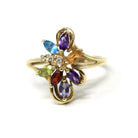 Rainbow Gemstone Ring - Modern 9k Yellow Gold Multi Color Gemstones - Hallmarked 2001 Size 8 1/4 Fine Floral Statement Birmingham Jewelry