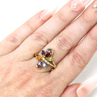 Rainbow Gemstone Ring - Modern 9k Yellow Gold Multi Color Gemstones - Hallmarked 2001 Size 8 1/4 Fine Floral Statement Birmingham Jewelry