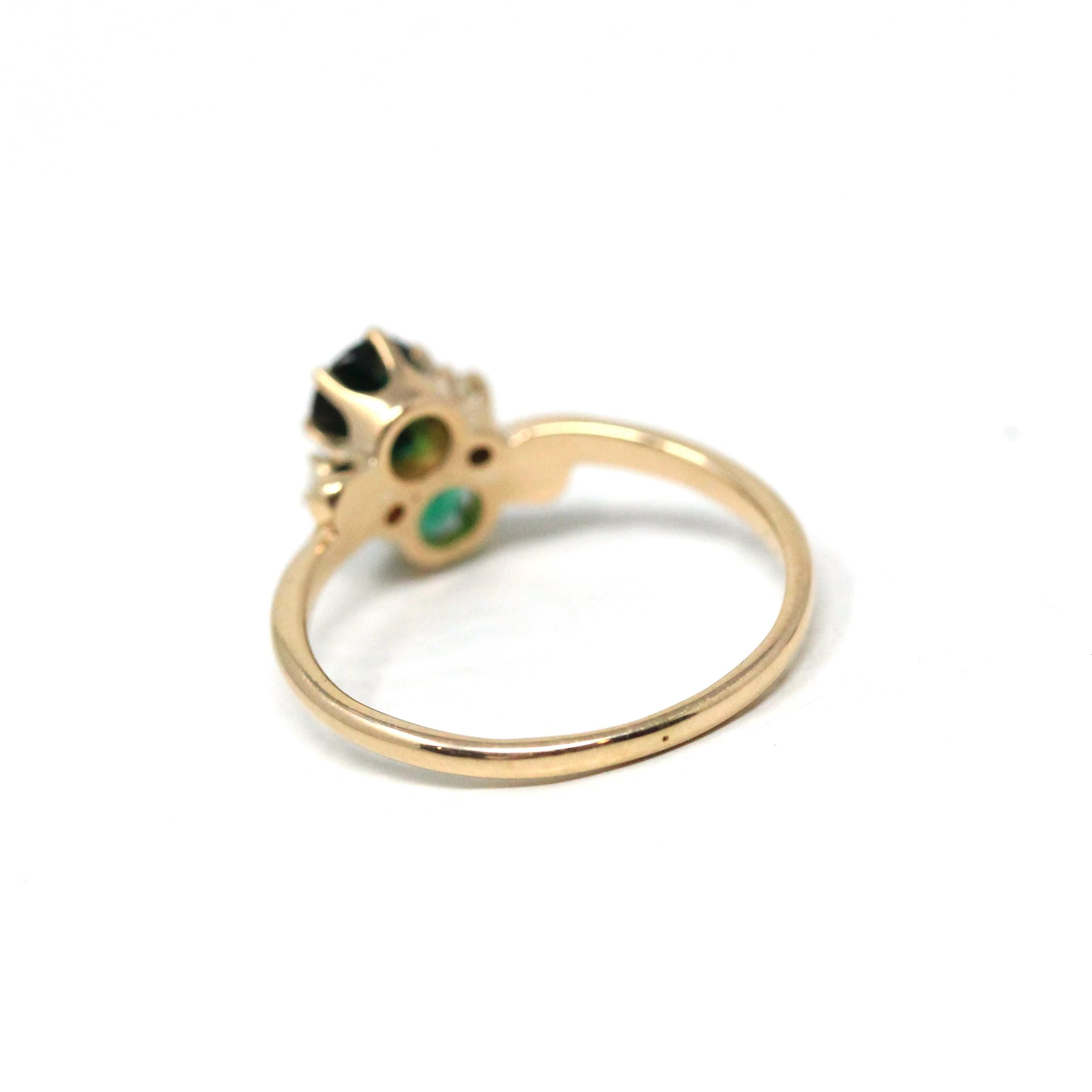 Edwardian Toi Et Moi Ring - Antique 10k Yellow Gold Garnet Glass Doublet Seed Pearls Gemstones - Vintage Circa 1900s Era Size 4 Fine Jewelry