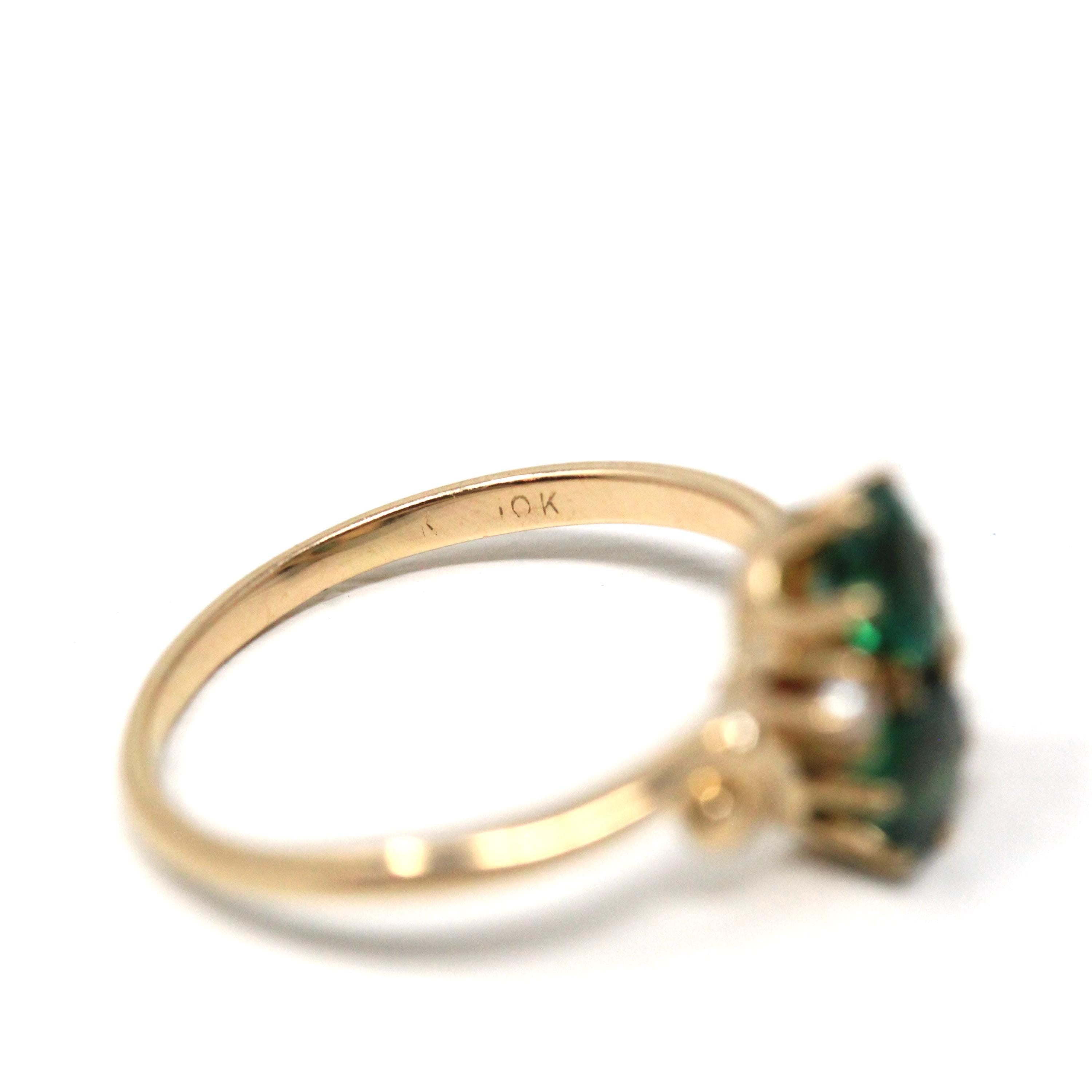 Edwardian Toi Et Moi Ring - Antique 10k Yellow Gold Garnet Glass Doublet Seed Pearls Gemstones - Vintage Circa 1900s Era Size 4 Fine Jewelry