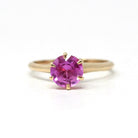 Created Pink Sapphire Ring - Vintage 10k Yellow Gold Round Faceted Retro Solitaire - Circa 1940s Size 6 Fine September Birthstone Jewelry