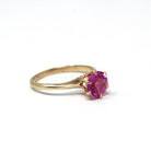 Created Pink Sapphire Ring - Vintage 10k Yellow Gold Round Faceted Retro Solitaire - Circa 1940s Size 6 Fine September Birthstone Jewelry