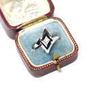 Vintage Onyx Ring - Retro 10k White Gold Natural Diamond Black Chalcedony Gem - Circa 1960s Era Size 7 Kite Navette Fine Bohemian Jewelry