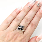 Vintage Onyx Ring - Retro 10k White Gold Natural Diamond Black Chalcedony Gem - Circa 1960s Era Size 7 Kite Navette Fine Bohemian Jewelry