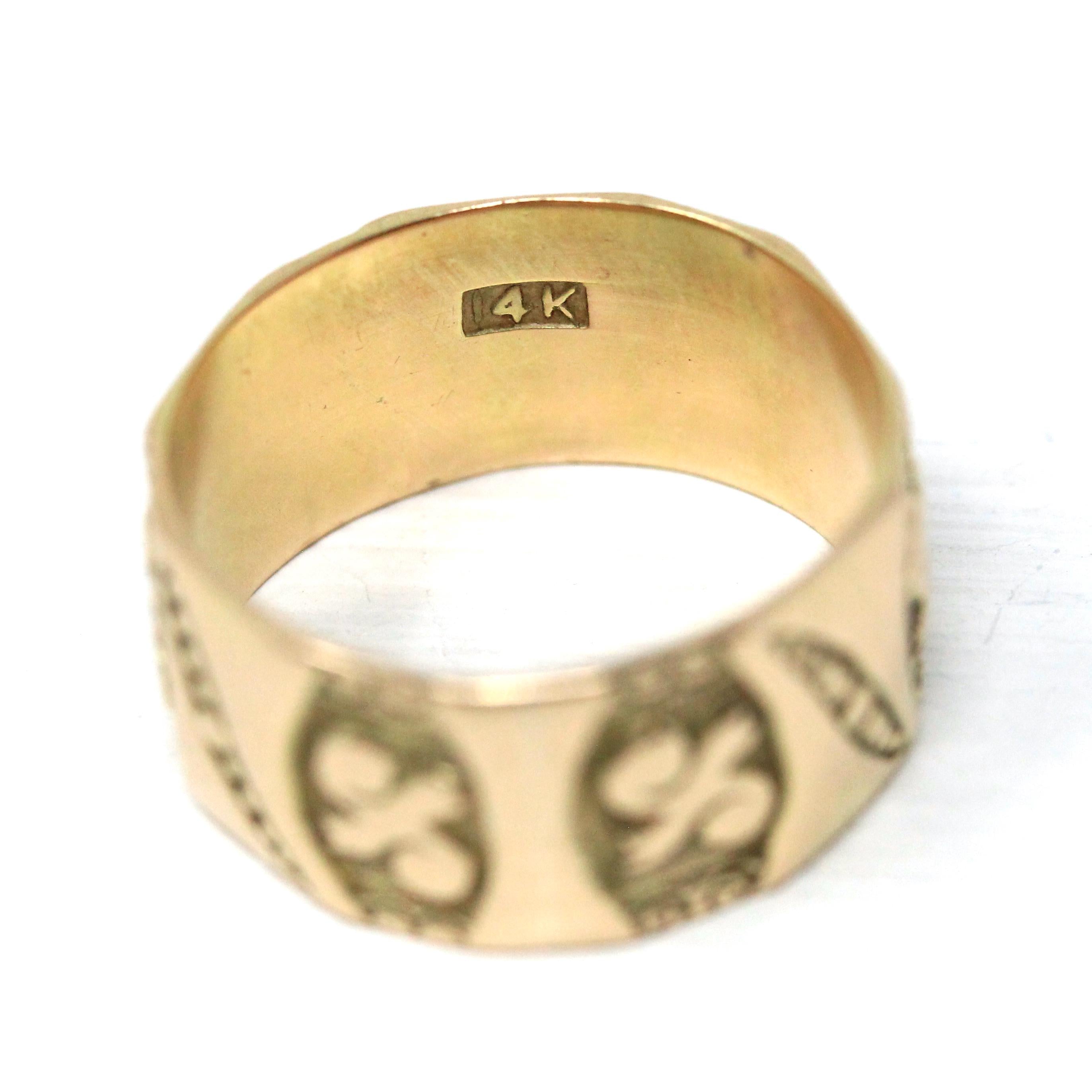 Antique Cigar Band - Victorian 14k Yellow Gold Engraved Designs Unisex Ring - Circa 1890s Era Size 6 Fine Statement Jewelry