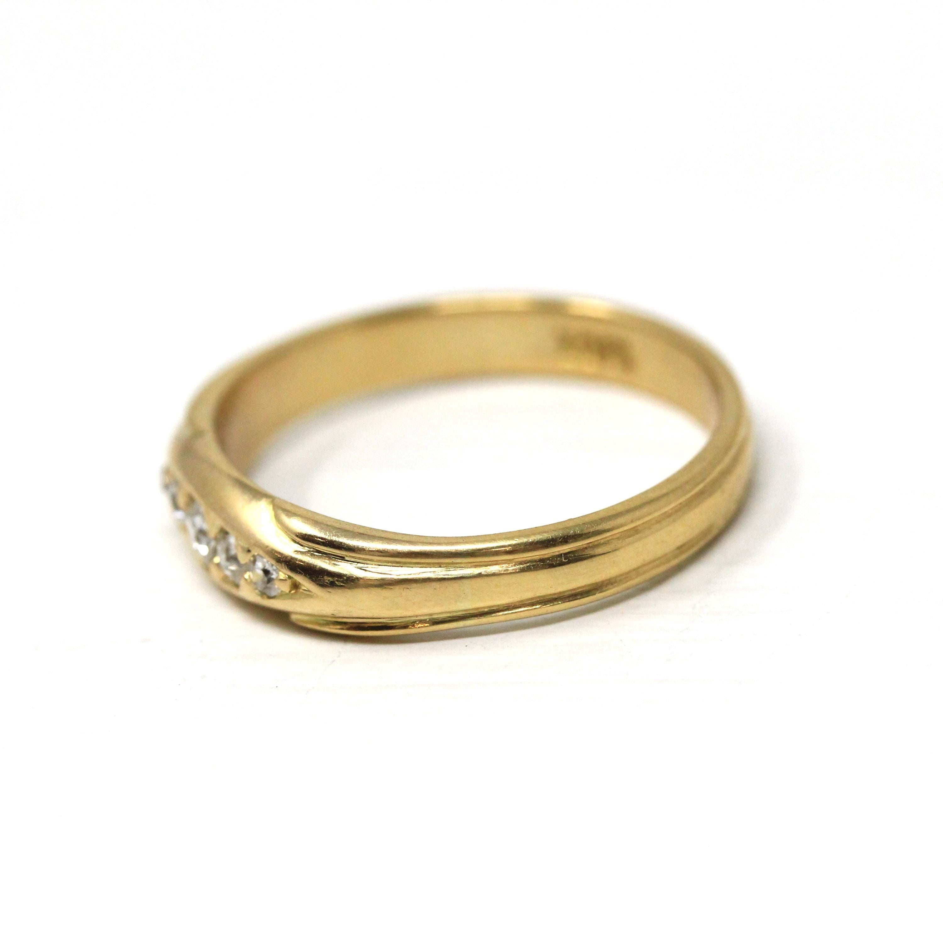 Antique Diamond Band - Edwardian 18k Yellow Gold Five Natural Gemstones Ring - Vintage 1910s Era Size 8 3/4 Fine Statement Bridal Jewelry