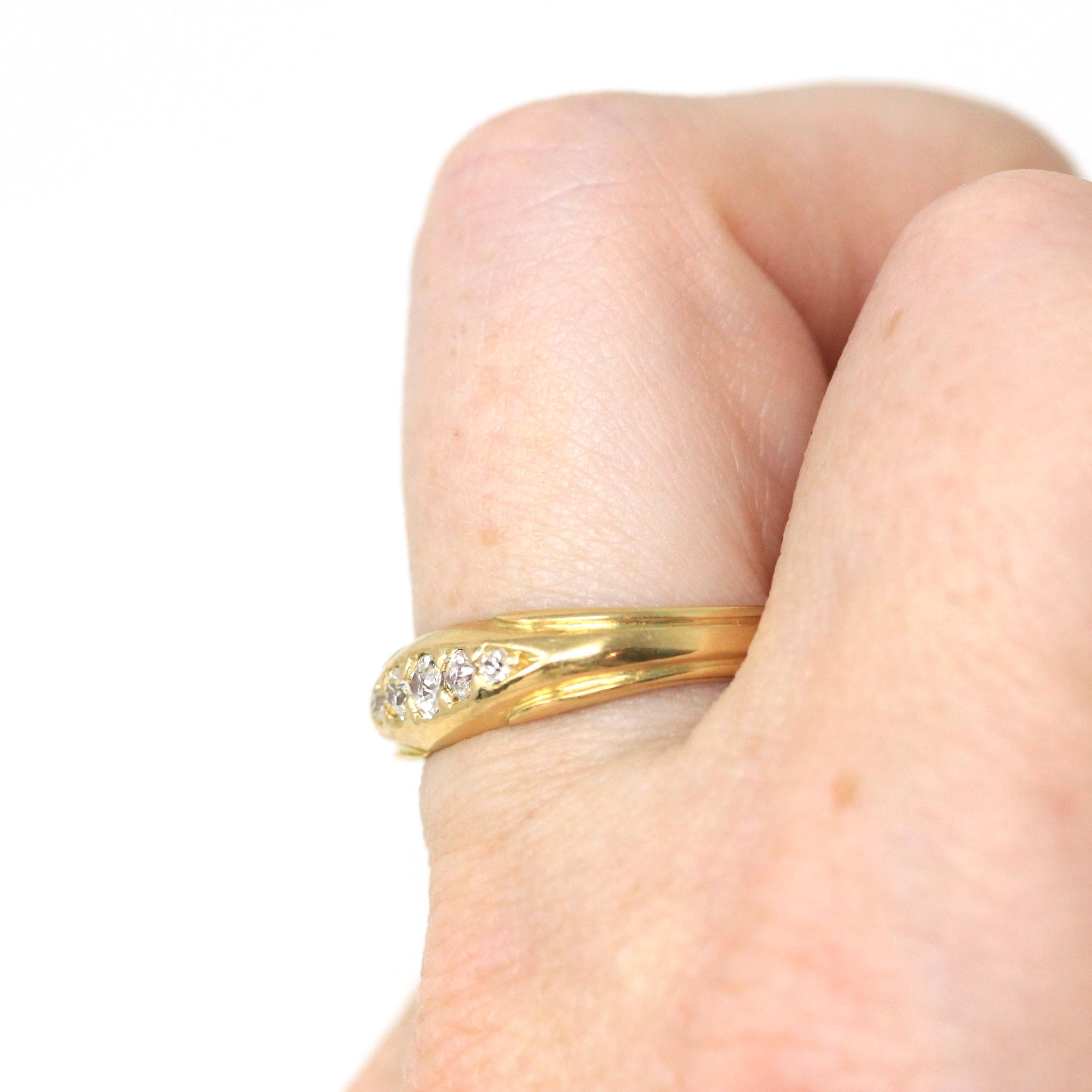 Antique Diamond Band - Edwardian 18k Yellow Gold Five Natural Gemstones Ring - Vintage 1910s Era Size 8 3/4 Fine Statement Bridal Jewelry