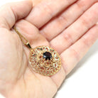 Vintage Garnet Necklace - Retro 9k Yellow Gold Natural Red Gemstone Pendant - Circa 1970s Era Fine Statement January Birthstone Jewelry