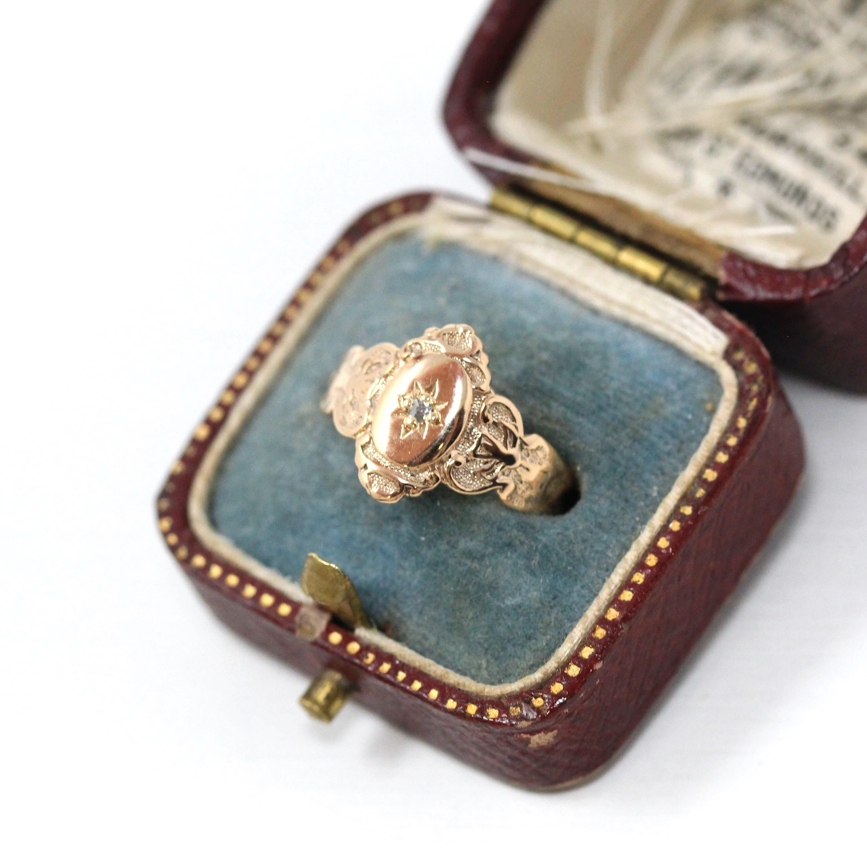 Antique Star Diamond Ring - Edwardian 10k Yellow Gold Natural Gemstone Band - Vintage Size 5 3/4 Early 1900s Incised Celestial Fine Jewelry