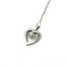 Diamond Heart Necklace - Modern 14k White Gold Natural Genuine Gemstone Pendant - Estate Circa 1980s Valentine's Day Gift Fine 80s Jewelry