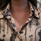 Diamond Heart Necklace - Modern 14k White Gold Natural Genuine Gemstone Pendant - Estate Circa 1980s Valentine's Day Gift Fine 80s Jewelry