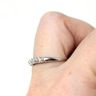 Diamond Wedding Band - Vintage 14k White Gold Bridal Natural Gemstones Ring - Mid Century 1950s Era Size 7 3/4 Stacking Fine 50s Jewelry