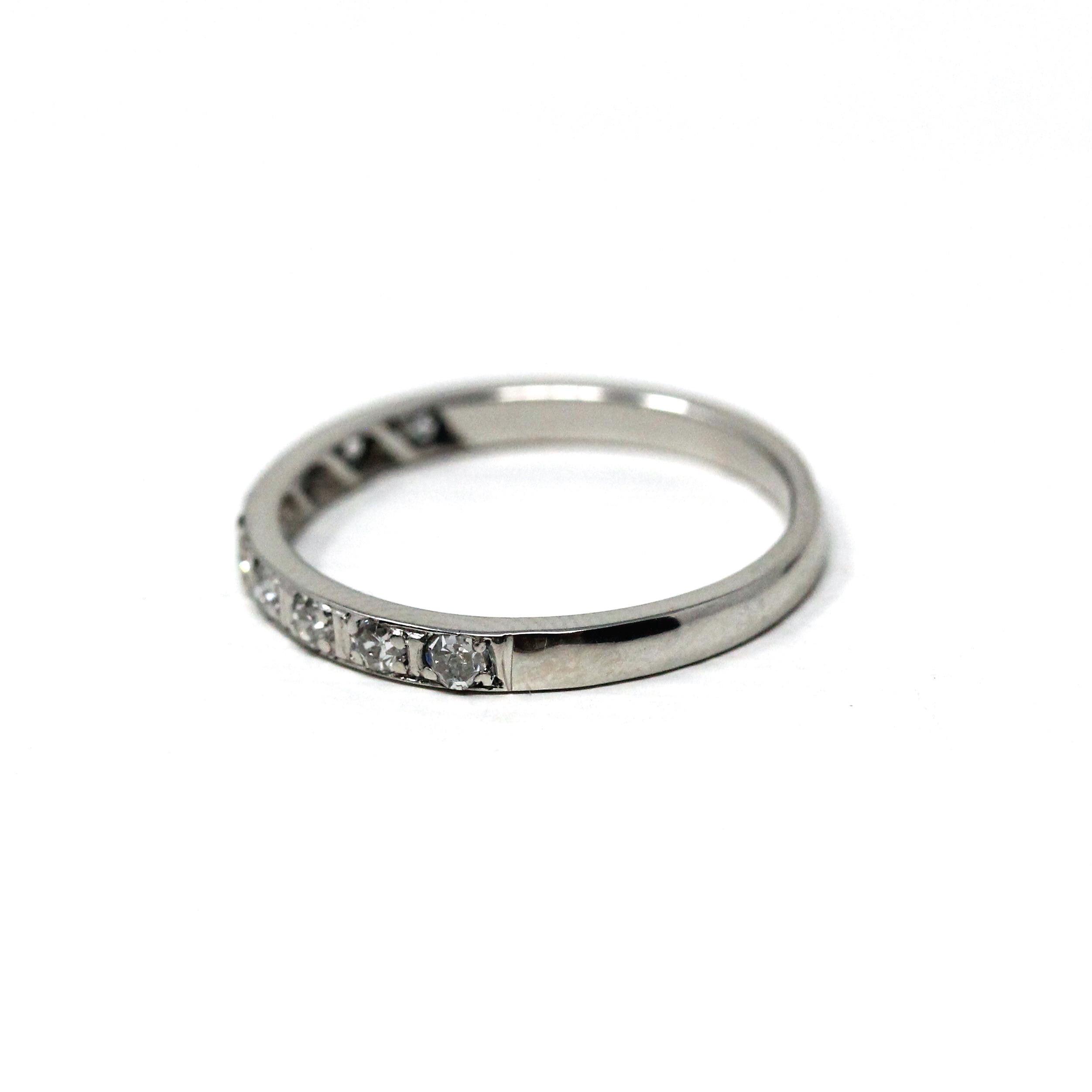 Art Deco Diamond Wedding Band - Vintage Platinum Natural .18 CTW Gemstones Ring - Circa 1930s Era Size 5 Half Eternity Fine Bridal Jewelry