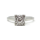 Diamond Cluster Ring - Vintage 18k White Gold Natural Gemstone Flower Halo Engagement - Mid Century 1950s Era Size 6 3/4 Fine Bridal Jewelry