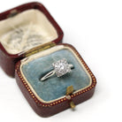 Diamond Cluster Ring - Vintage 18k White Gold Natural Gemstone Flower Halo Engagement - Mid Century 1950s Era Size 6 3/4 Fine Bridal Jewelry