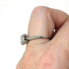 Diamond Cluster Ring - Vintage 18k White Gold Natural Gemstone Flower Halo Engagement - Mid Century 1950s Era Size 6 3/4 Fine Bridal Jewelry