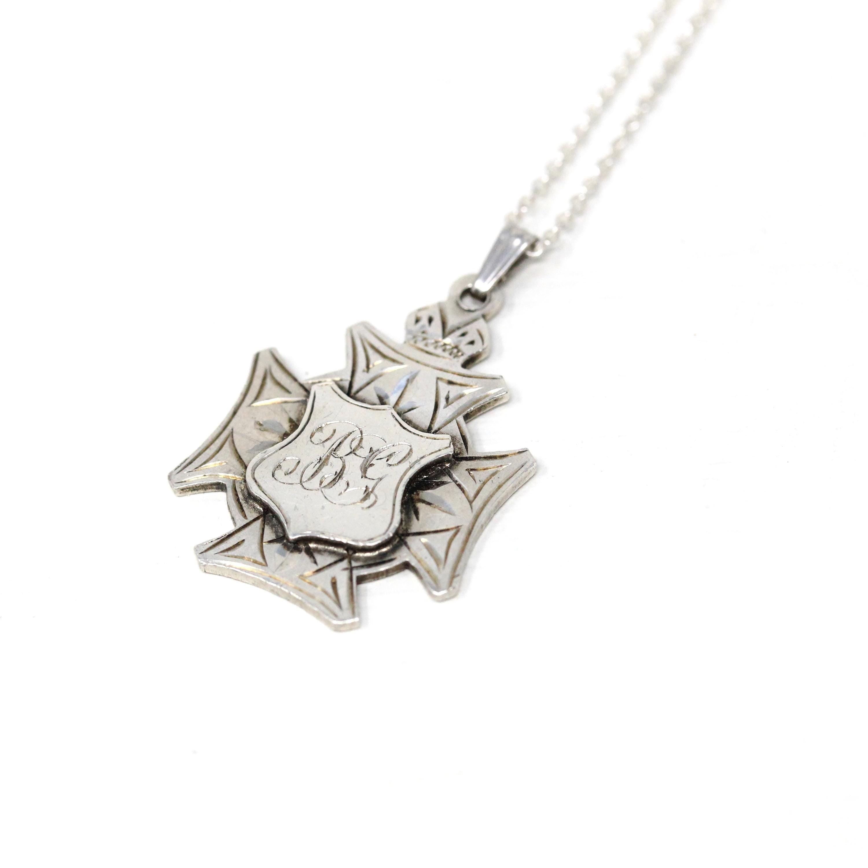 Antique Sterling Silver Fob - Edwardian Era Maltese Cross Shield Statement - Circa 1910s English Vintage Pocket Watch Chain Charm Jewelry