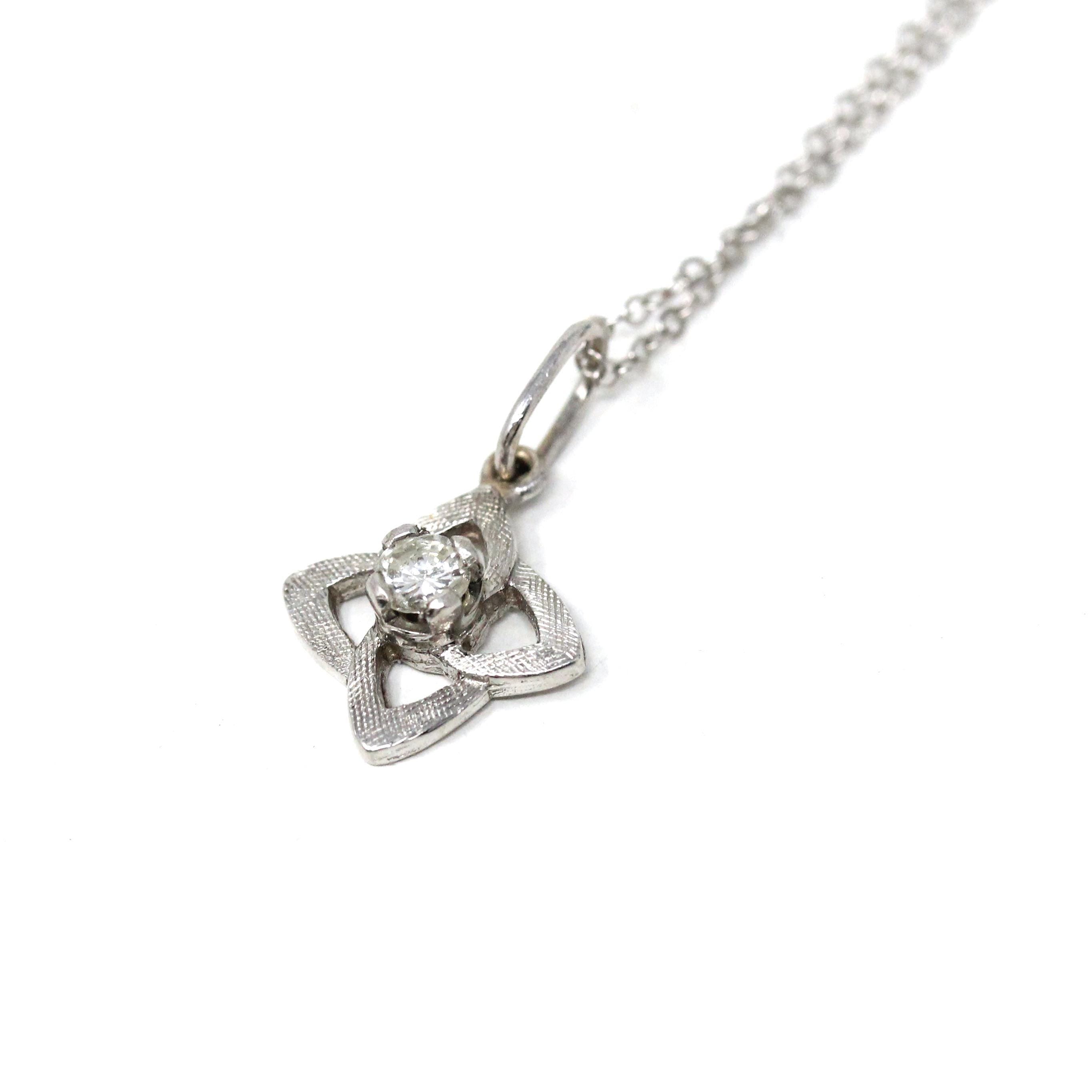 Diamond Knot Pendant - Modern Estate 14k White Gold Natural .18 CT Pendant Charm - Circa 2000s Era April Birthstone Fine Sweetheart Jewelry