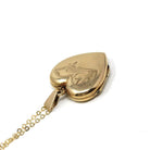 Vintage Heart Locket - Retro 9ct Yellow Gold Keepsake Pendant Necklace - Circa 1960s Era Engraved Designs Photograph Fine Flower Jewelry