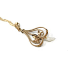 Antique Lavalier Necklace - Edwardian 10k Yellow Gold Baroque Pearl Pendant Charm - Antique Circa 1910s Garnet Glass Doublet Leaf Jewelry