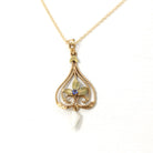 Antique Lavalier Necklace - Edwardian 10k Yellow Gold Baroque Pearl Pendant Charm - Antique Circa 1910s Garnet Glass Doublet Leaf Jewelry