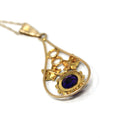 Vintage Amethyst Pendant - Retro 10k Yellow Natural Purple Gemstone Necklace - Circa 1940s Era Ivy Leaves Flower Statement Fine 40s Jewelry