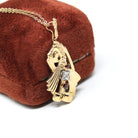 Retro Garnet Lavalier - 10k Yellow Gold Three Stone Diamond Accent Pendant - Vintage Circa 1940s Era January Birthstone Flower Fine Jewelry