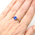 Garnet Glass Doublet Ring - Edwardian 10k Yellow Gold Round Faceted Bright Blue Stone - Antique Circa 1910 Size 6 1/4 Solitaire Fine Jewelry