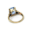 Created Spinel Ring - Retro 10k Yellow Gold Emerald Cut 4.41 CT Blue Stone - Vintage Circa 1940s Era Size 4 1/2 Statement Fine 40s Jewelry