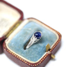Natural Sapphire Ring - Art Deco 14k White Gold Cabochon Cut Blue Gemstone - Vintage Circa 1930s Era Size 6 1/4 Ostby & Barton Fine Jewelry