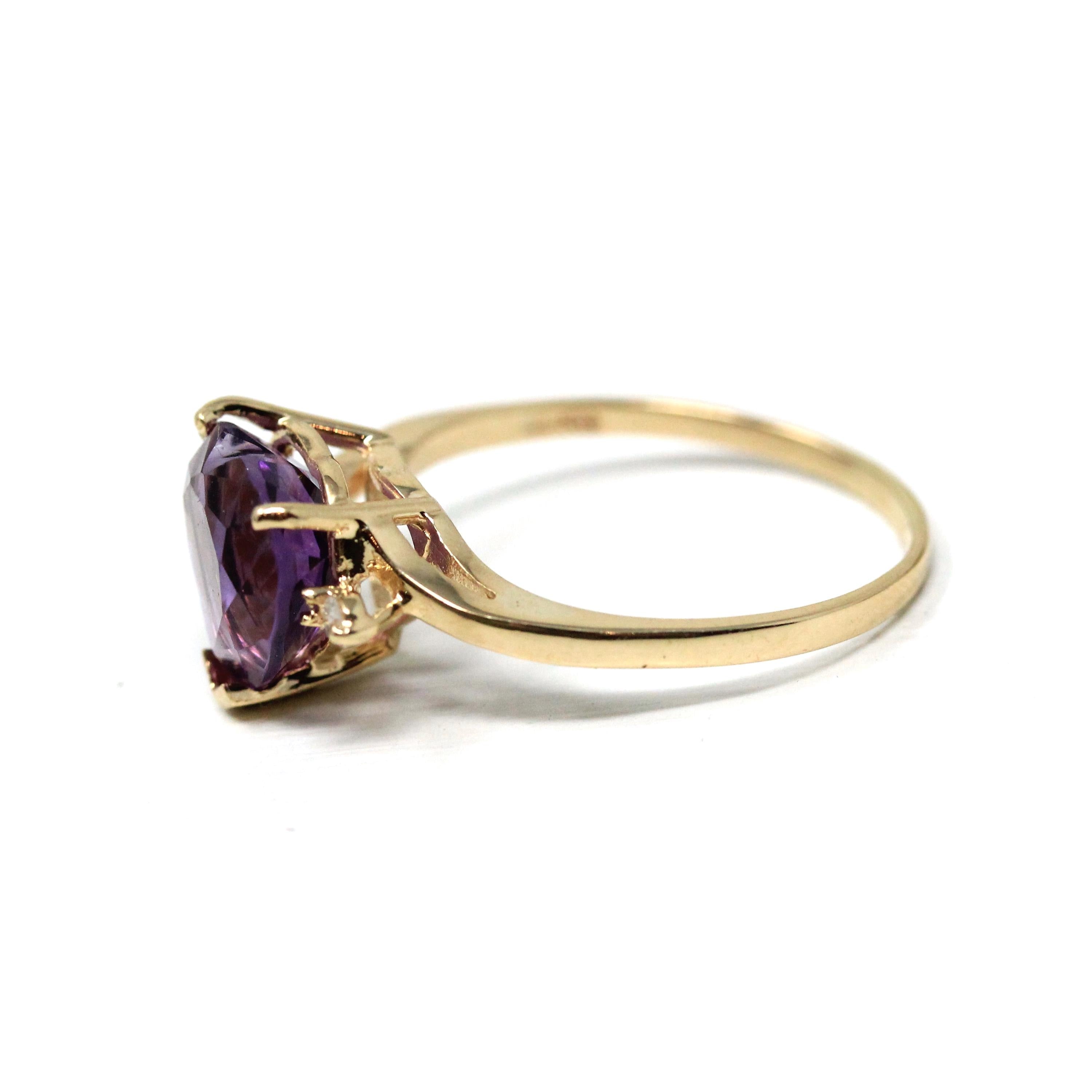 Amethyst Heart Ring - Modern 14k Yellow Gold Diamond & Purple Gemstone - Estate 2000s Era Size 9 February Birthstone Fine Statement Jewelry