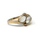 Retro Toi Et Moi Ring - Vintage 14k Yellow Gold Moonstone & Diamond Gemstones Bypass Style - Circa 1960s Era Size 7 Fine Statement Jewelry