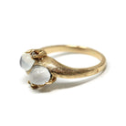 Retro Toi Et Moi Ring - Vintage 14k Yellow Gold Moonstone & Diamond Gemstones Bypass Style - Circa 1960s Era Size 7 Fine Statement Jewelry